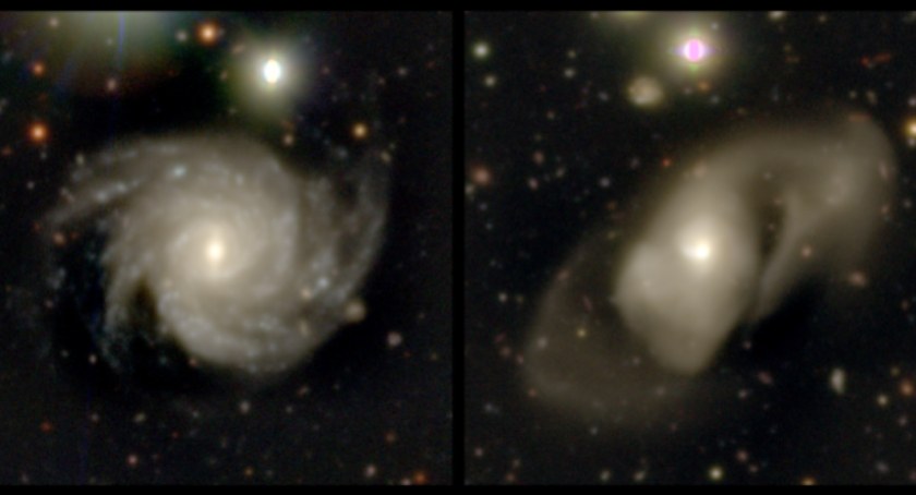 Na zdjęciach - obiekty wybrane wybrane przez użytkowników Galaxy Zoo Talk z przeglądu H20/Cosmic Dawn (od lewej: H20-CD-GZ-subject81364154-Mariechen.png oraz H20-CD-GZ-subject81418826-karthikeyan-d.png)