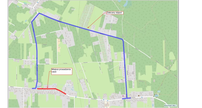 Mapa objazdu.  Źródło: powiat-otwocki.pl