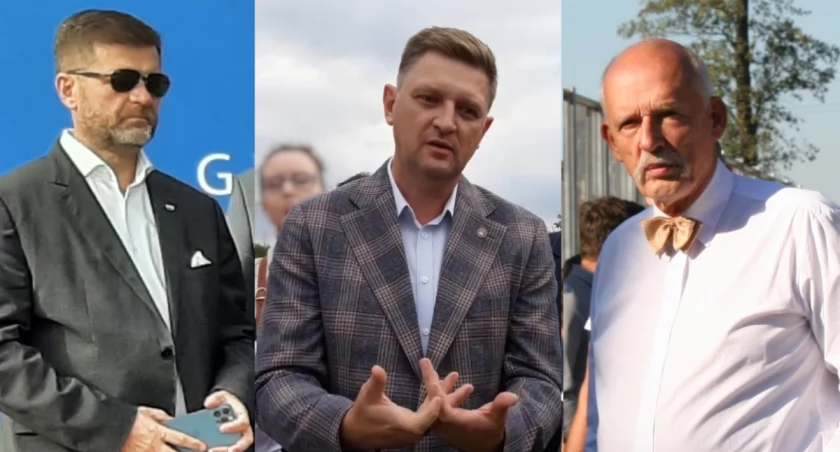 Od praej: Janusz Korwin-Mikke, Andrzej Rozenek i Dariusz Olszewski