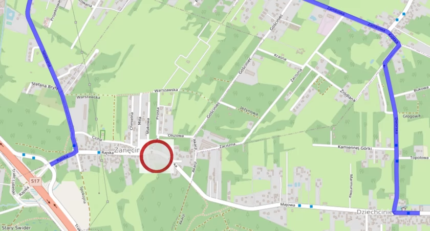 Miejsce zamknięcia ulicy Rajskiej w Żanęcinie