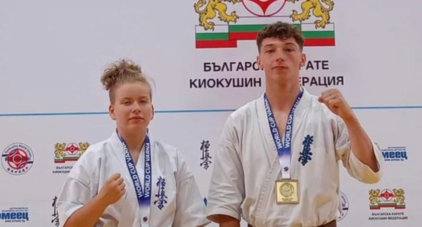 Na zdjęciu Oskar Gębala i Natalia Dudek po turnieju w Warnie. Fot. KSW Bushi