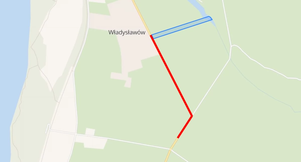 Odcinek drogi 2730W podlegający przebudowie (na czerwono). Źródło mapy: geoportal360.pl