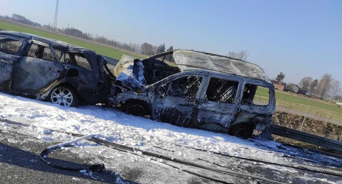 Spalone pojazdy na S17. Fot. OSP Gadka