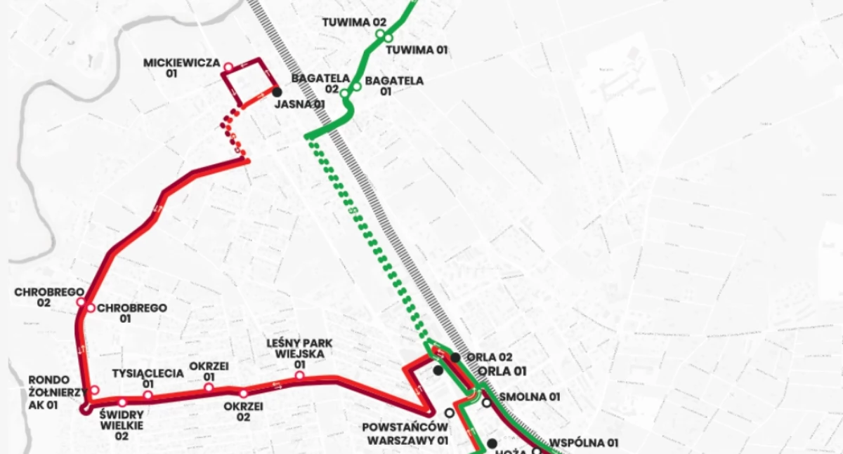 Objazdy autobusów miejskich M1 i M2