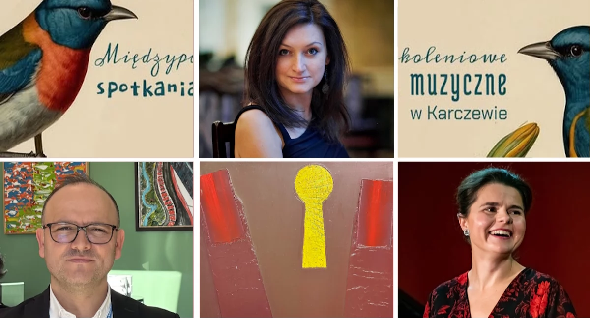 U góry w środku - Marta Mołodyńska-Wheeler, fot. FB/Marta Mołodyńska-Wheeler.  U dołu z lewej: Paweł Pecuszok, z prawej: Ewelina Sielska-Badurek, w środku: obraz Cyryla Polaczka pt. Zamknęli. Fot (3) FB/Stowarzyszenie Rozgłos