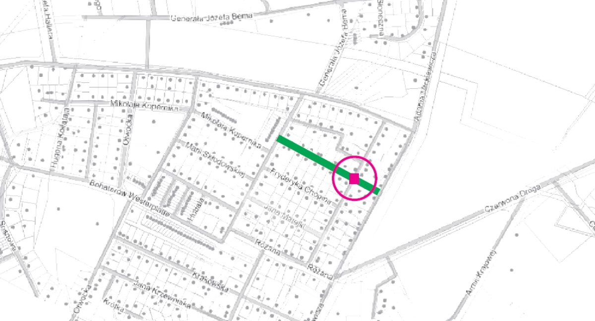 Zaznaczony na zielono odcinek drogi do remontu. Źródło mapy: UM Karczew