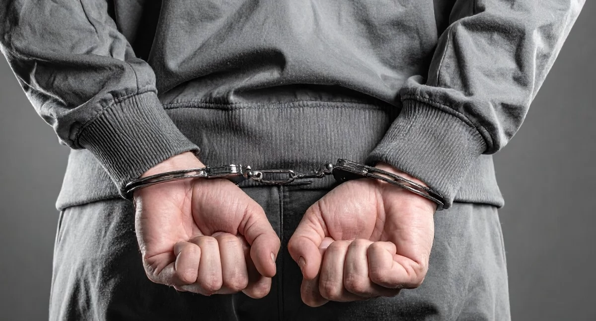 Mężczyzna w kajdankach. Zdjęcie poglądowe