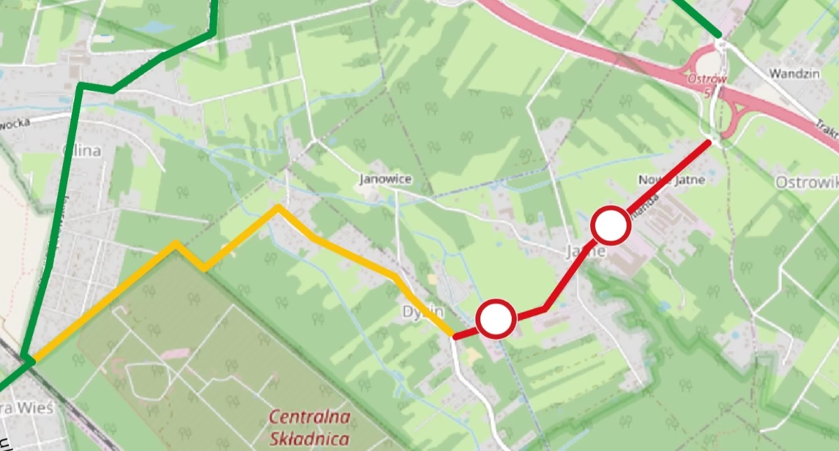 Zamknięty odcinek DP 2716W. Mapa: powiat-otwocki.pl