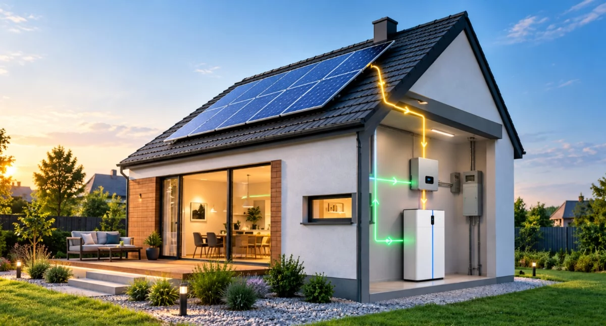 Magazyny energii pozwalają na korzystanie z prądu z fotowoltaiki w godzinach nocnych. Grafika poglądowa -AI